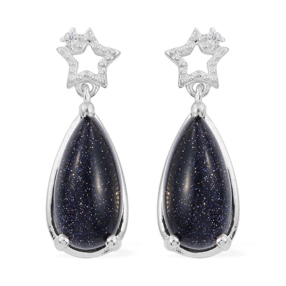 STERLING SILVER BLUE GOLDSTONE STAR EARRINGS